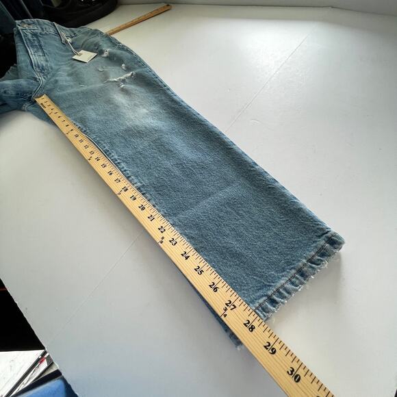 Good American Good Classic Distressed Straight Jeans NEW Sz 12/31 Stretch Blue - Picture 10 of 11